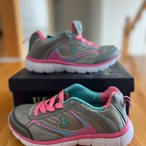 Pink, grey and a little blue size 1 polo sneakers for girls